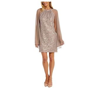 NWT R&M Richards Womens Chiffon Champagne Mini Dress Size 8